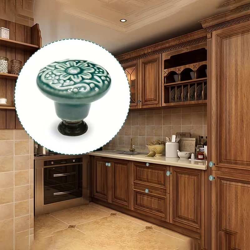 Furniture Hardware Handles - 12pcs Ceramic Cabinet Knobs, Floral Design,